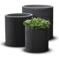 KETER S+M+L CYLINDER PLANTERS trīs puķu podu komplekts, antracīta pelēka