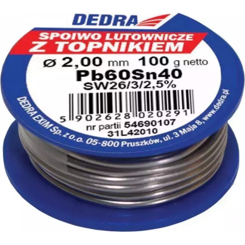 Lodalva ar kusni, 40 % SN, Pb60Sn40, 2,0 MM, 100 G
