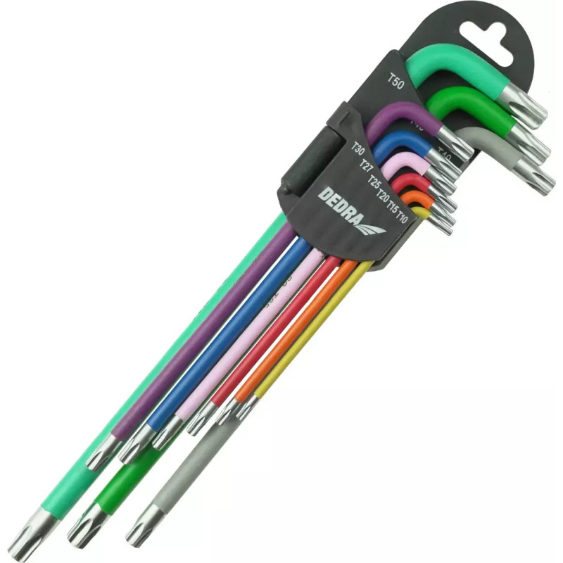 Ipaši garas torx atslegas krasainas T10-T50 kompl. 9 gab., S2